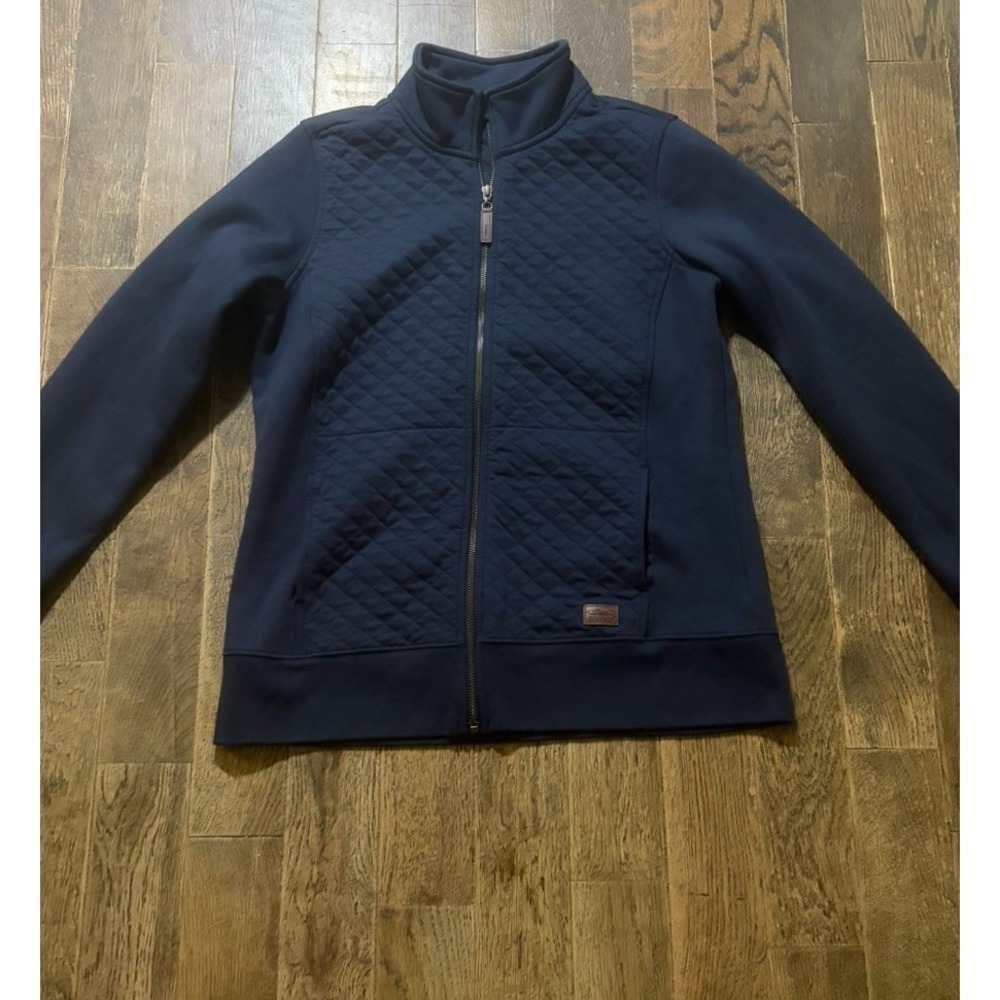 LL Bean Womens Quilted Full Zip Sweatshirt Navy Blue Jacket M 508104